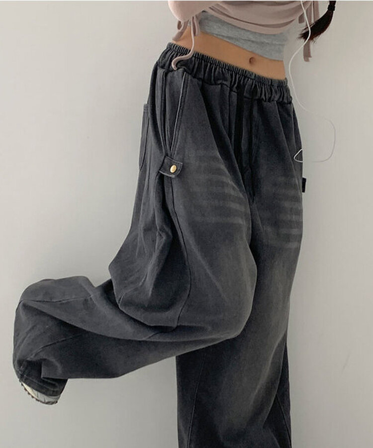 【SHORT/LONG 丈別】サイドスナップビンテージワイドデニムパンツ BLACK DENIM