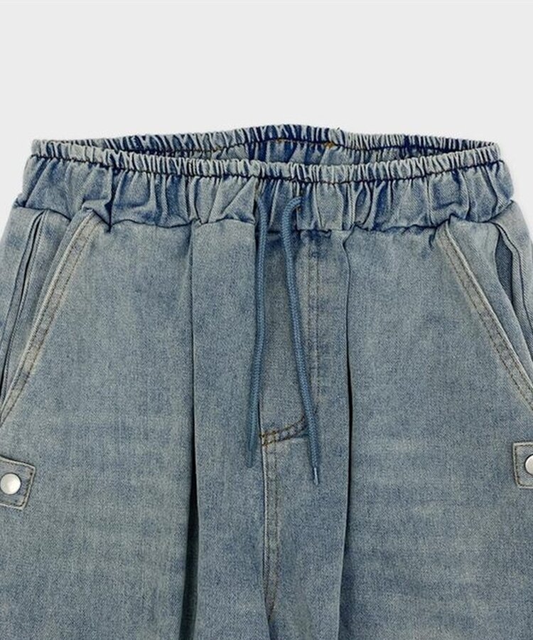 【SHORT/LONG 丈別】サイドスナップビンテージワイドデニムパンツ