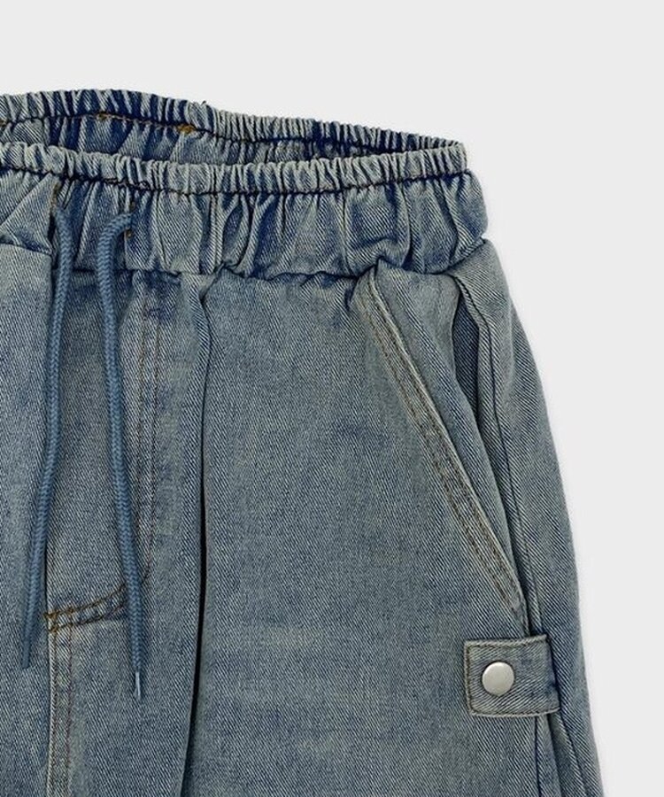 【SHORT/LONG 丈別】サイドスナップビンテージワイドデニムパンツ