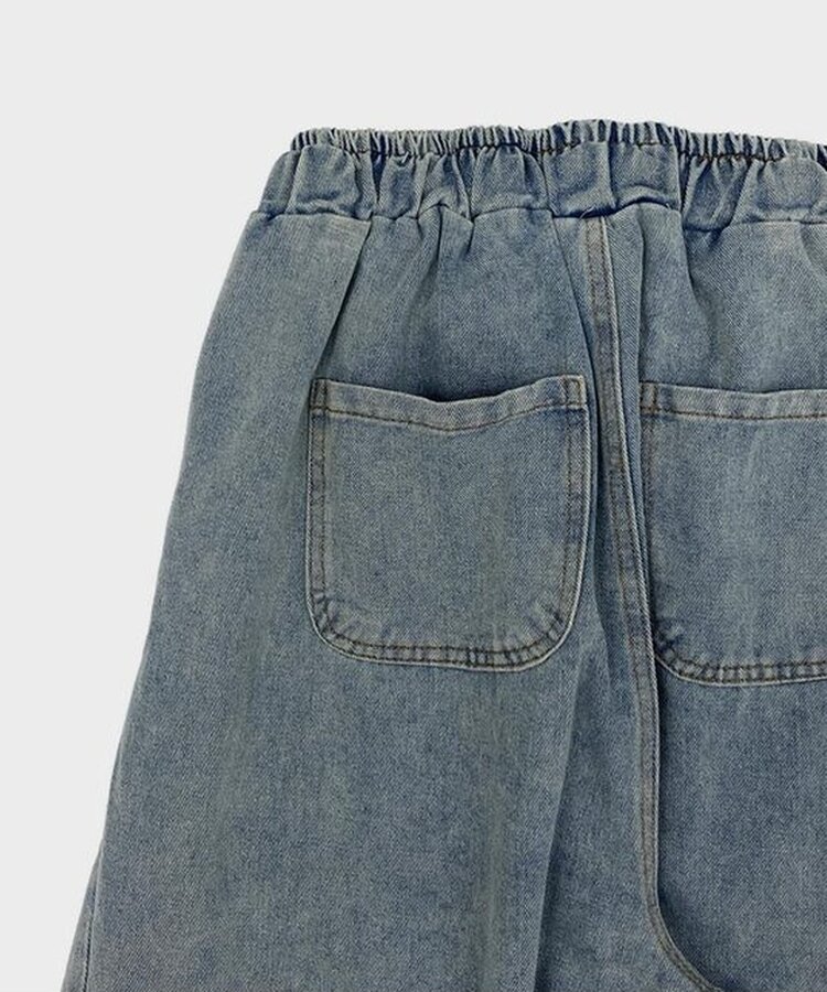 【SHORT/LONG 丈別】サイドスナップビンテージワイドデニムパンツ