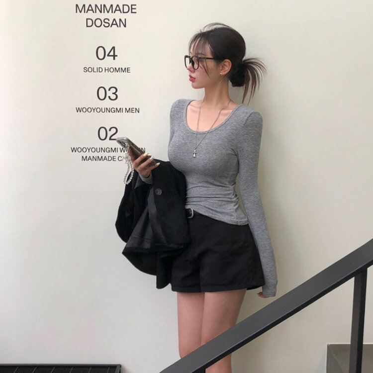 長袖Tシャツ ベーシックスリムフィット長袖Tシャツ5色 GRAY
