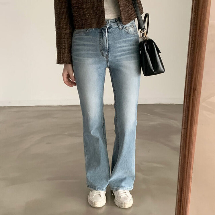 シンプルウォッシングブーツカットデニムパンツ BLUE