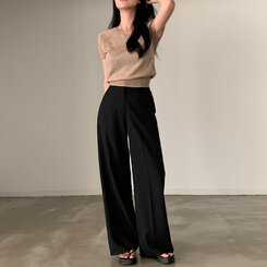 ニット キャップスリーブVネック半袖ニット DARK BEIGE