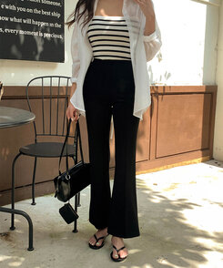 スラックス 【SHORT/LONG 丈別】テネットスリットブーツカットスラックス BLACK