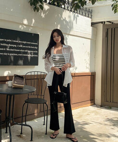 スラックス 【SHORT/LONG 丈別】テネットスリットブーツカットスラックス BLACK