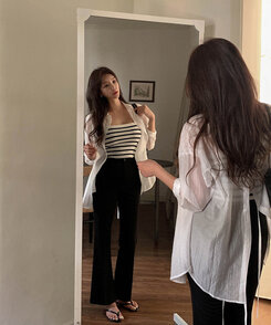 スラックス 【SHORT/LONG 丈別】テネットスリットブーツカットスラックス BLACK