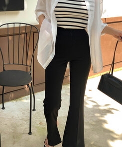 スラックス 【SHORT/LONG 丈別】テネットスリットブーツカットスラックス BLACK