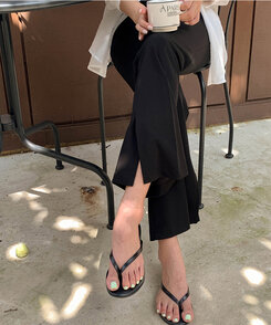 スラックス 【SHORT/LONG 丈別】テネットスリットブーツカットスラックス BLACK
