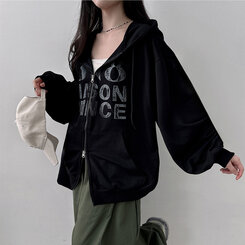 オーバーフィットレタリングツーウェイフードジップアップ BLACK