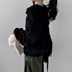 オーバーフィットレタリングツーウェイフードジップアップ BLACK