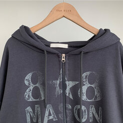 オーバーフィットレタリングツーウェイフードジップアップ