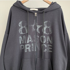 オーバーフィットレタリングツーウェイフードジップアップ