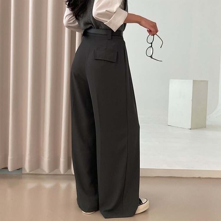 리스트 투핀턱 벨트 롱 와이드 슬랙스 팬츠 그레이