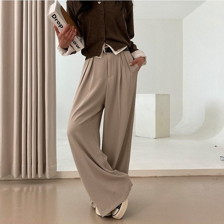 리스트 투핀턱 벨트 롱 와이드 슬랙스 팬츠 베이지