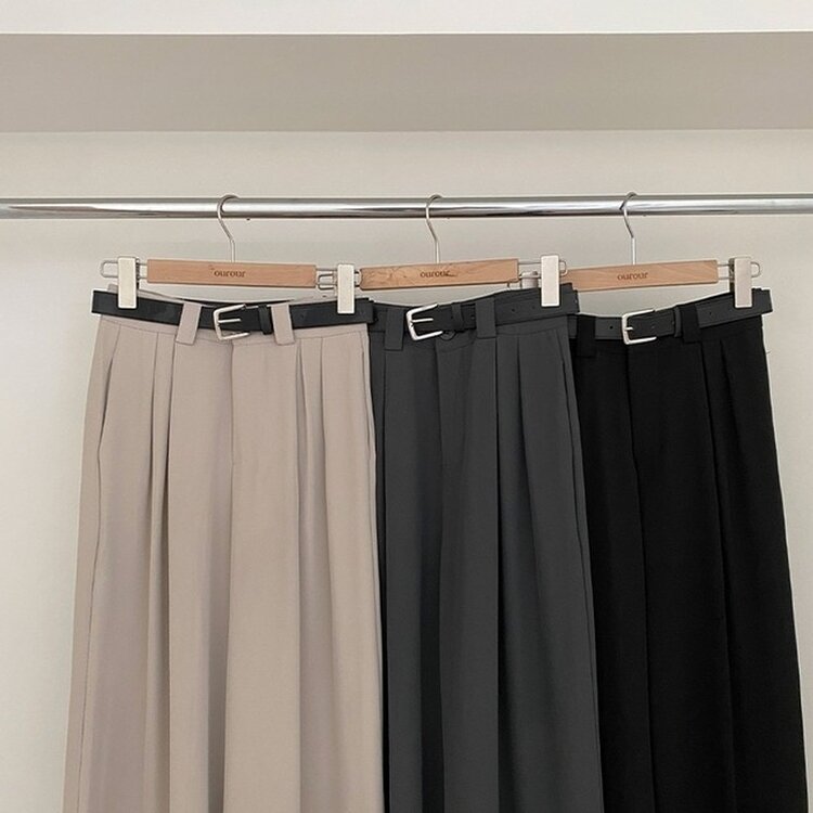 리스트 투핀턱 벨트 롱 와이드 슬랙스 팬츠