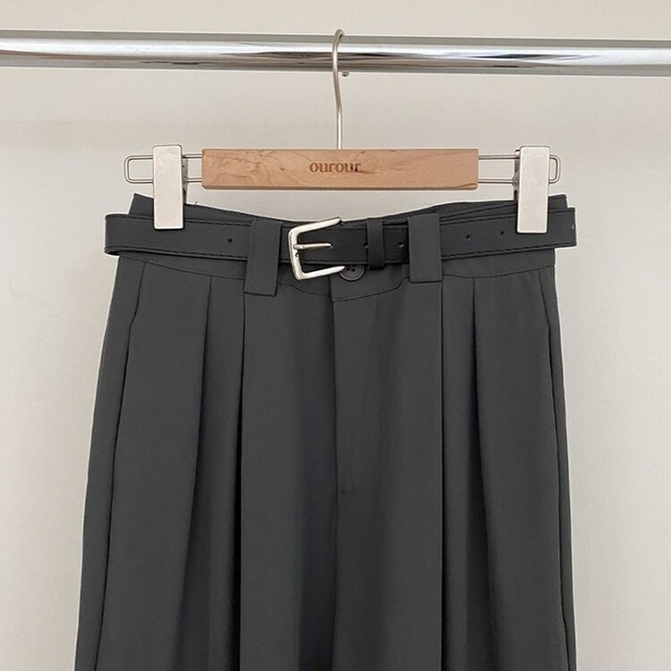 리스트 투핀턱 벨트 롱 와이드 슬랙스 팬츠