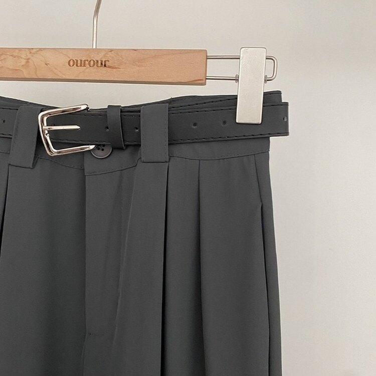 리스트 투핀턱 벨트 롱 와이드 슬랙스 팬츠