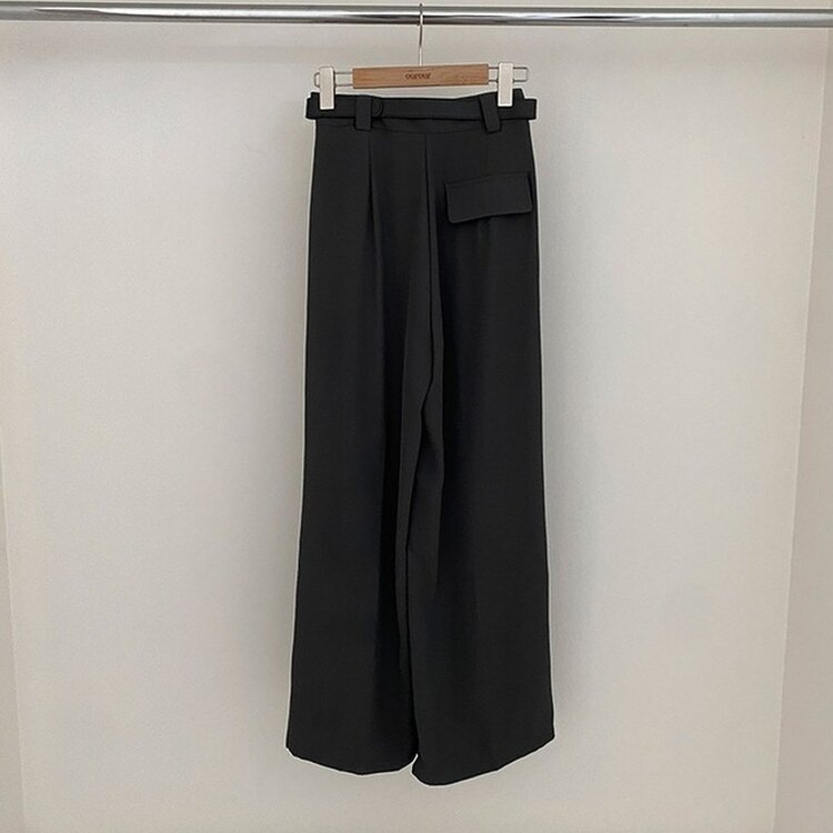 리스트 투핀턱 벨트 롱 와이드 슬랙스 팬츠