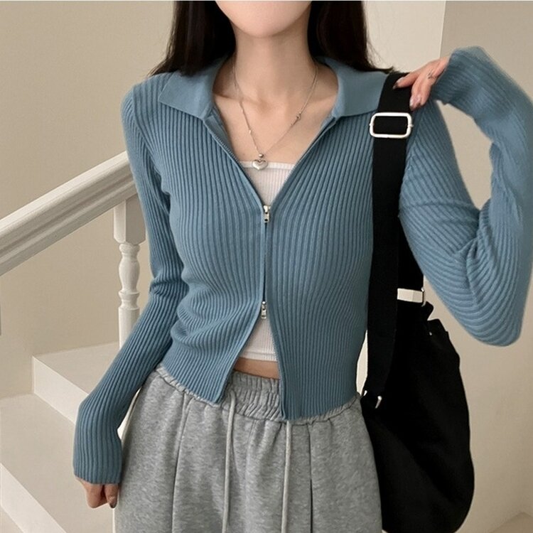 프레디 골지 카라 투웨이 긴팔 집업 블루