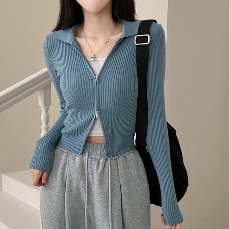 프레디 골지 카라 투웨이 긴팔 집업 블루