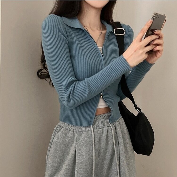 프레디 골지 카라 투웨이 긴팔 집업 블루