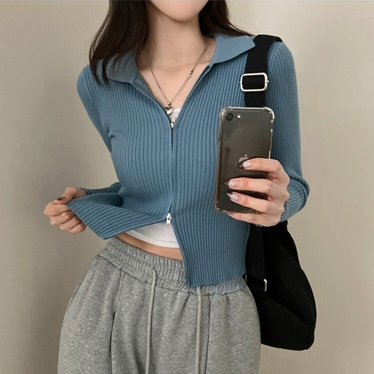 프레디 골지 카라 투웨이 긴팔 집업 블루