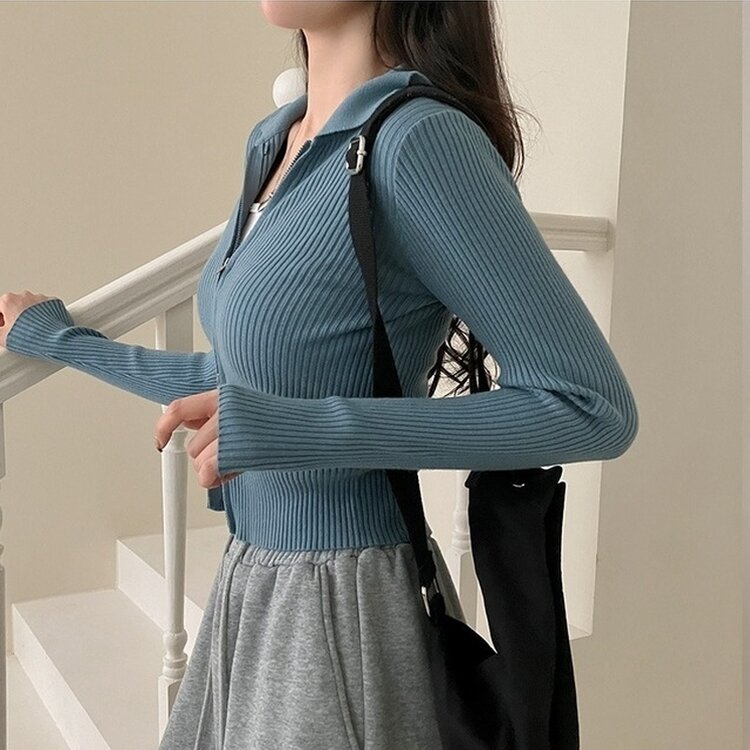 프레디 골지 카라 투웨이 긴팔 집업 블루