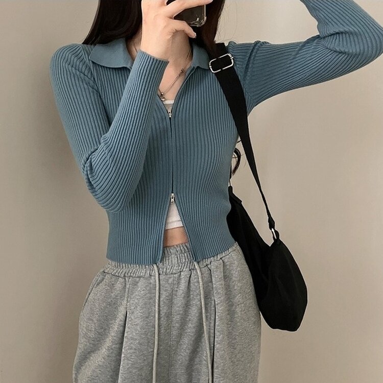 프레디 골지 카라 투웨이 긴팔 집업 블루