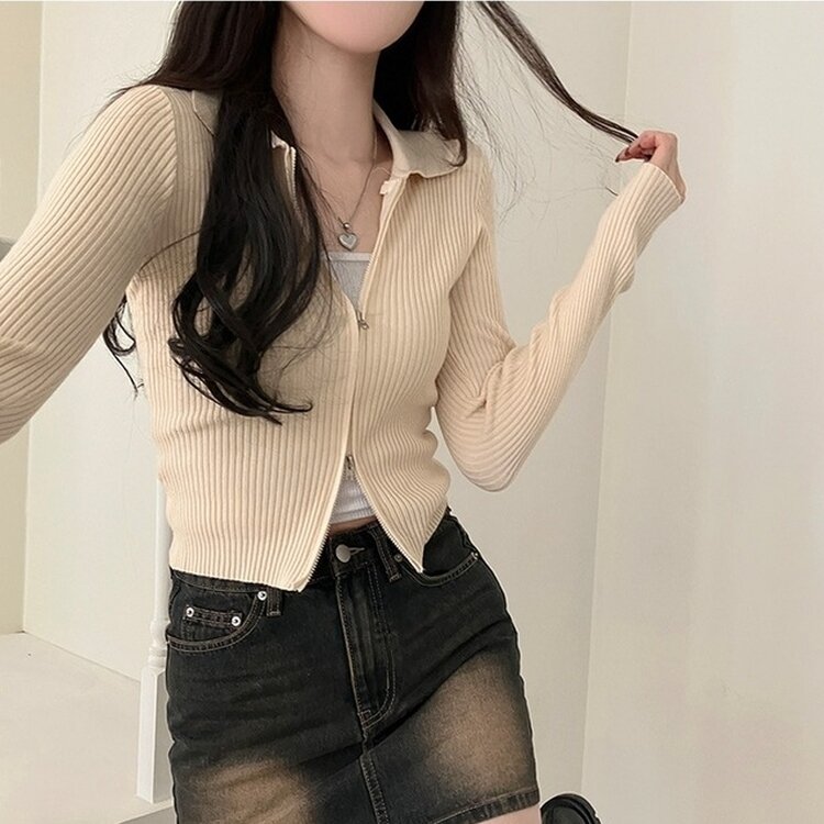 프레디 골지 카라 투웨이 긴팔 집업 베이지