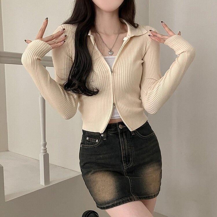 프레디 골지 카라 투웨이 긴팔 집업 베이지