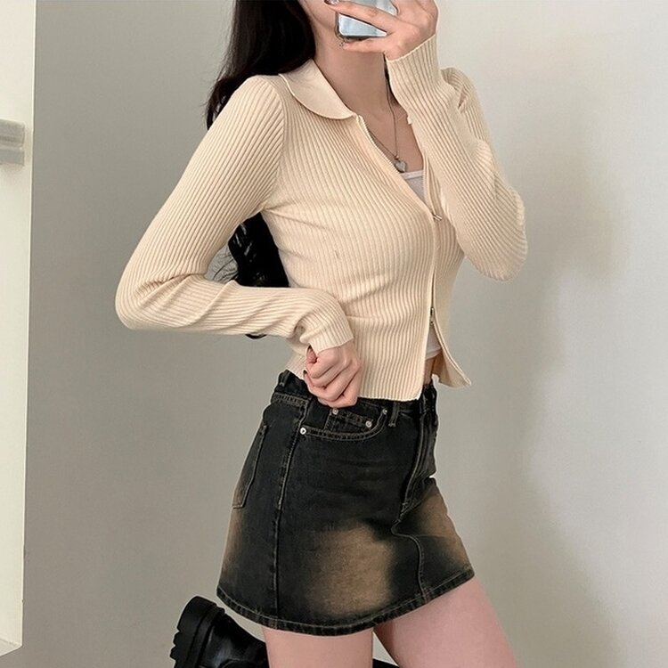 프레디 골지 카라 투웨이 긴팔 집업 베이지