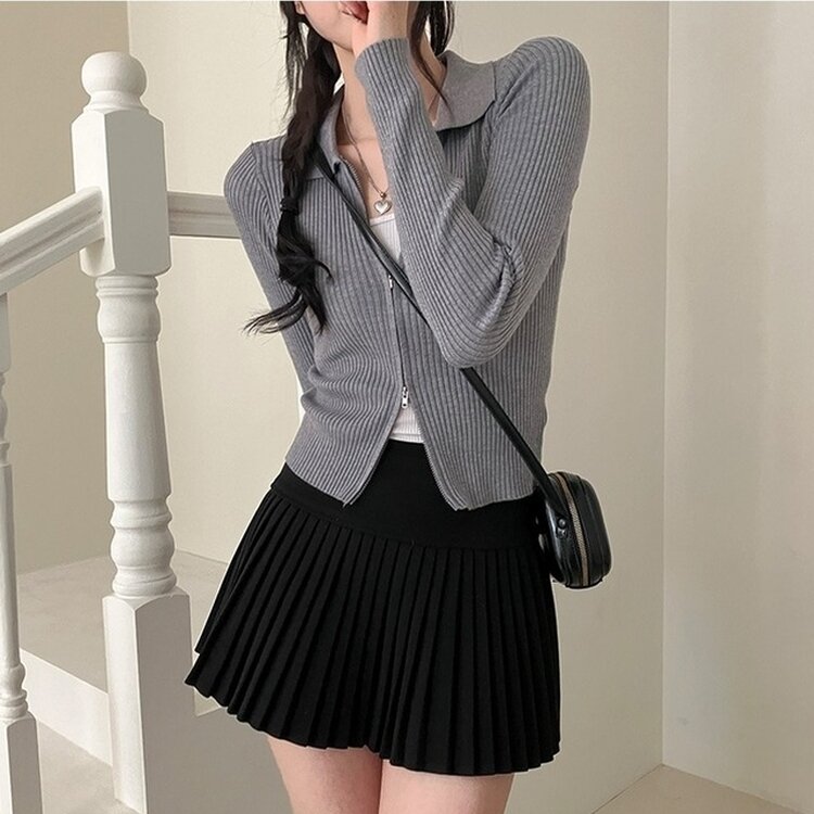 프레디 골지 카라 투웨이 긴팔 집업 그레이