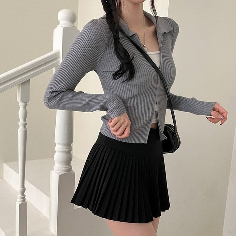 프레디 골지 카라 투웨이 긴팔 집업 그레이