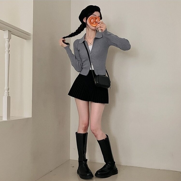 프레디 골지 카라 투웨이 긴팔 집업 그레이