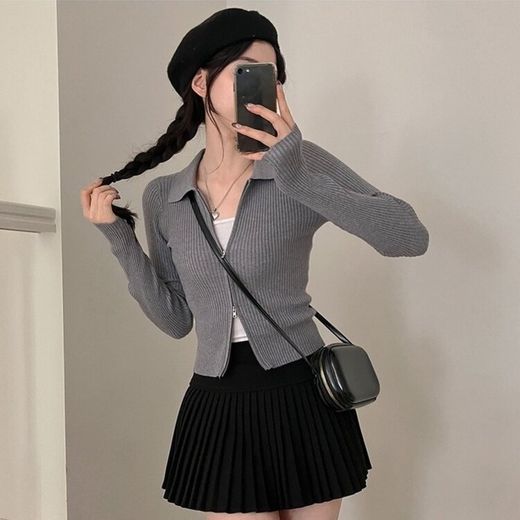 프레디 골지 카라 투웨이 긴팔 집업 그레이