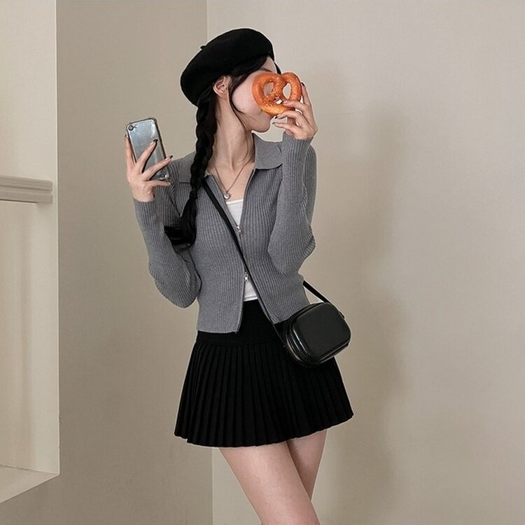 프레디 골지 카라 투웨이 긴팔 집업 그레이