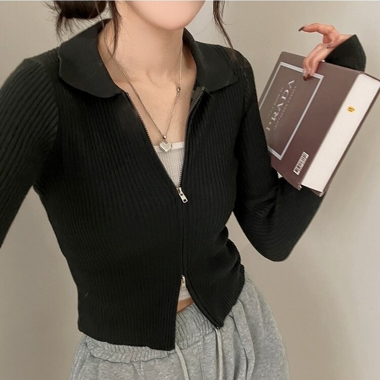 프레디 골지 카라 투웨이 긴팔 집업 블랙