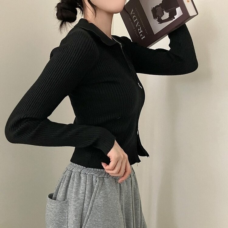 프레디 골지 카라 투웨이 긴팔 집업 블랙