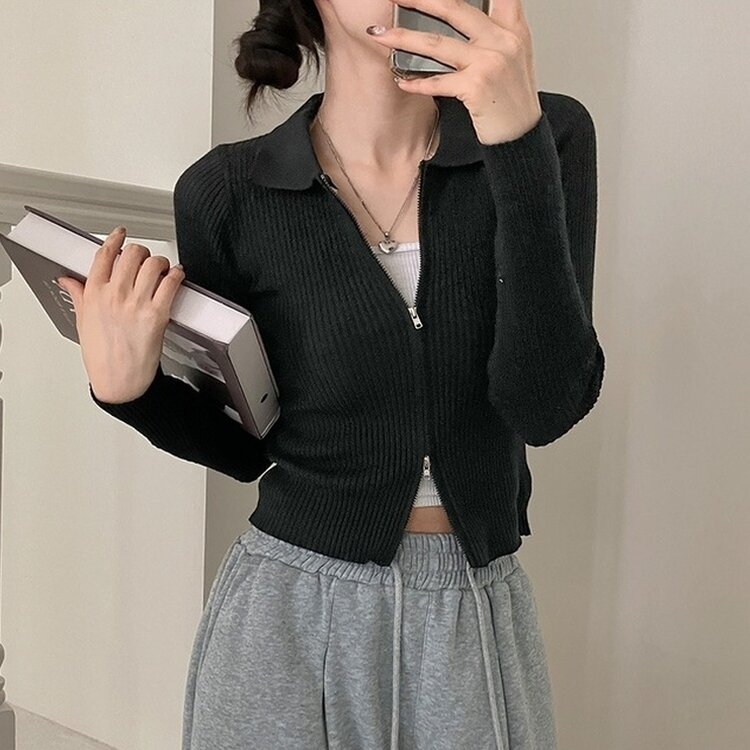 프레디 골지 카라 투웨이 긴팔 집업 블랙