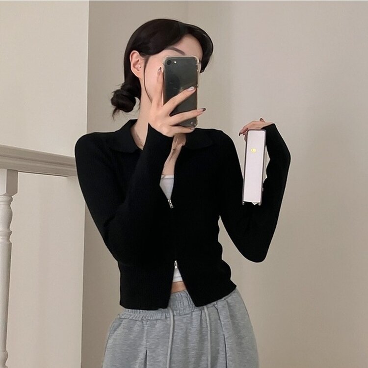 프레디 골지 카라 투웨이 긴팔 집업 블랙