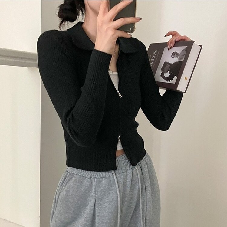 프레디 골지 카라 투웨이 긴팔 집업 블랙