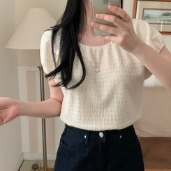 ブラウス ワッフルオフショルダーブラウス CREAM