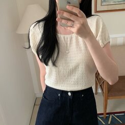 ブラウス ワッフルオフショルダーブラウス CREAM