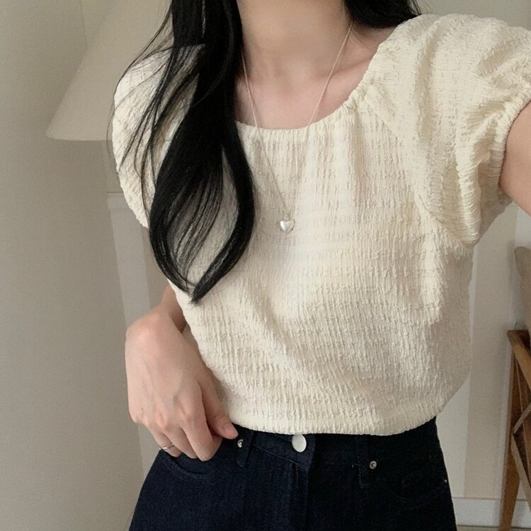 ワッフルオフショルダーブラウス CREAM