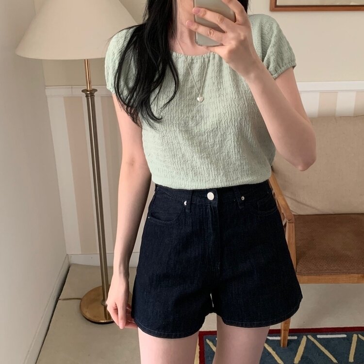ワッフルオフショルダーブラウス MINT