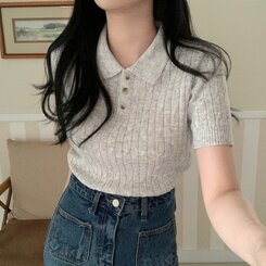 ニット カシミアミューカラ半袖ニット6色 LIGHT GRAY
