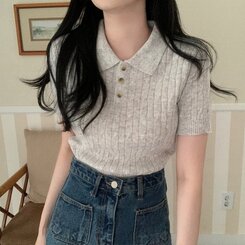 ニット カシミアミューカラ半袖ニット6色 LIGHT GRAY