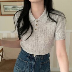 ニット カシミアミューカラ半袖ニット6色 LIGHT GRAY