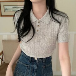 ニット カシミアミューカラ半袖ニット6色 LIGHT GRAY
