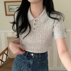 ニット カシミアミューカラ半袖ニット6色 LIGHT GRAY